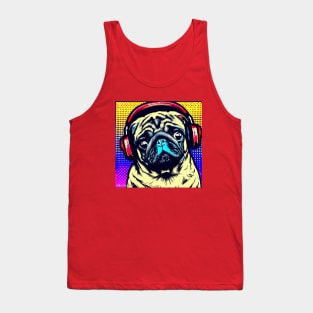 Pug in headphones Pop Art Tank Top